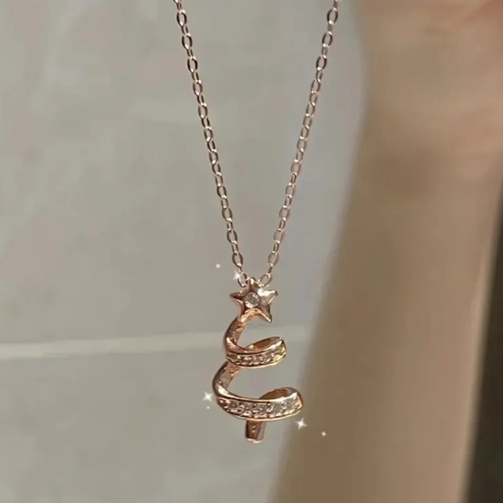 Rhinestone Christmas Tree Pendant Necklace